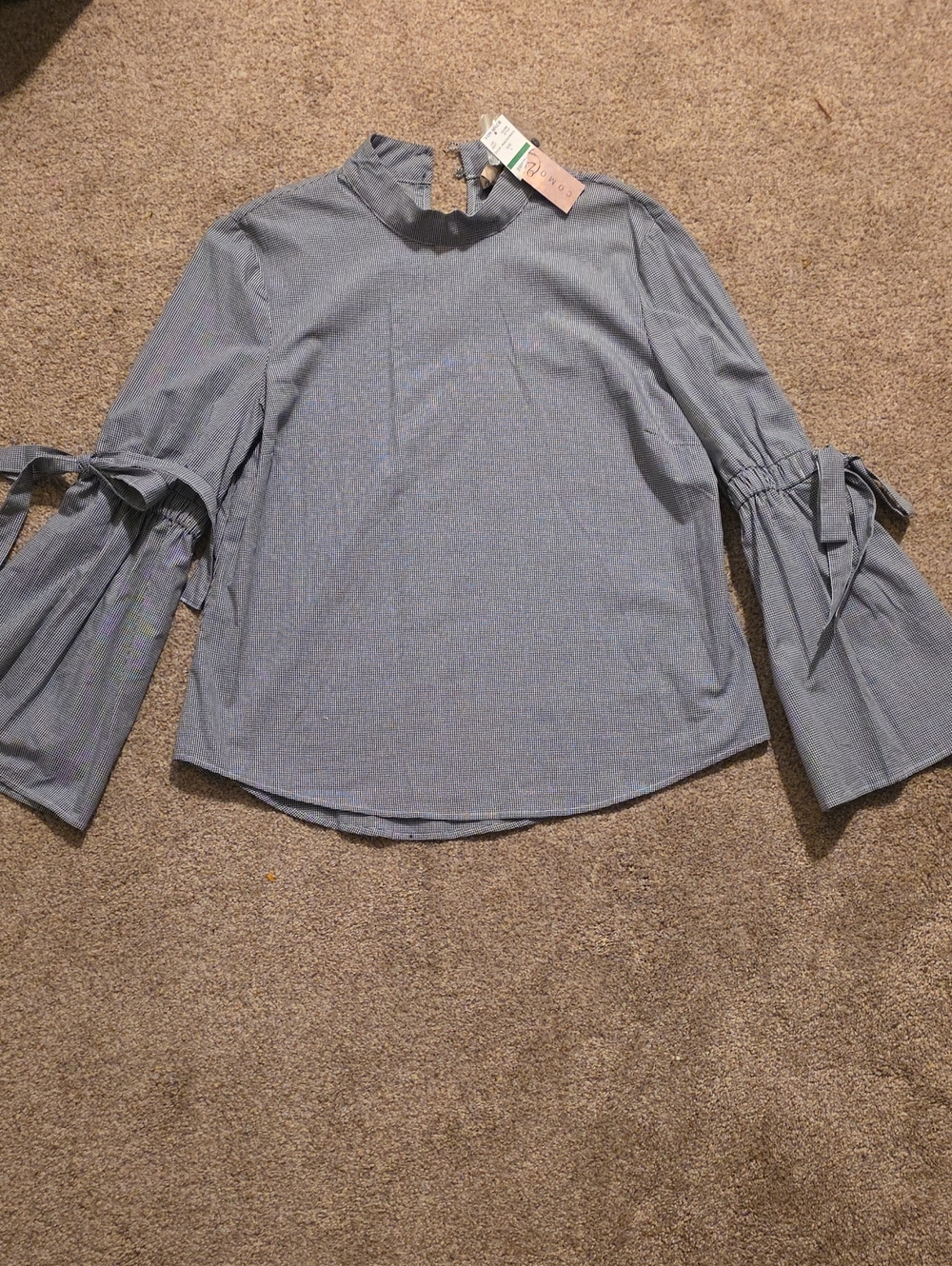 Como Vintage Checkered Blouse Gray & White Size Medium NWT